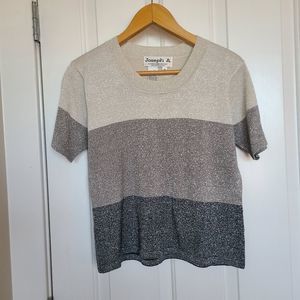 Vintage Joseph A. Stripped Sparkly Gray Silver Top Size Medium